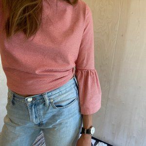 J.Crew red striped bell sleeve shirt